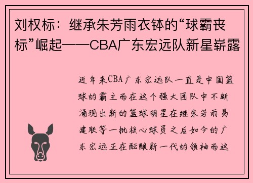刘权标：继承朱芳雨衣钵的“球霸丧标”崛起——CBA广东宏远队新星崭露头角