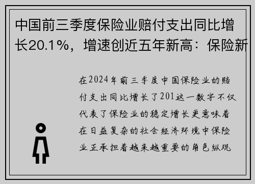 中国前三季度保险业赔付支出同比增长20.1%，增速创近五年新高：保险新时代来临