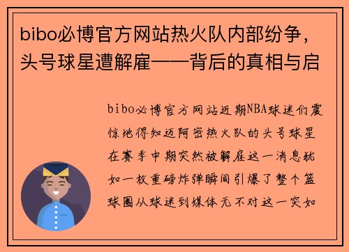 bibo必博官方网站热火队内部纷争，头号球星遭解雇——背后的真相与启示