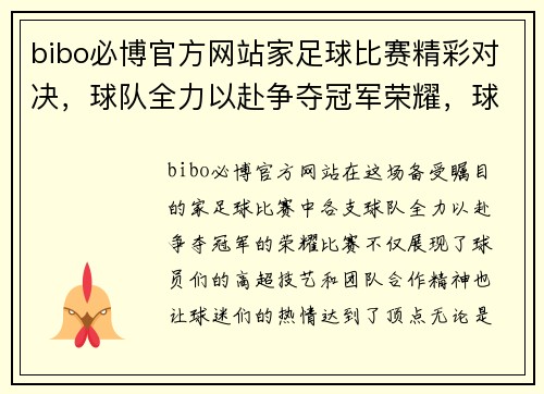 bibo必博官方网站家足球比赛精彩对决，球队全力以赴争夺冠军荣耀，球迷热情高涨助威加油
