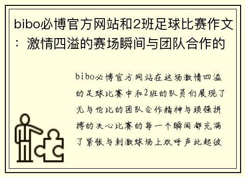 bibo必博官方网站和2班足球比赛作文：激情四溢的赛场瞬间与团队合作的精彩瞬间