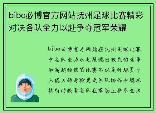 bibo必博官方网站抚州足球比赛精彩对决各队全力以赴争夺冠军荣耀